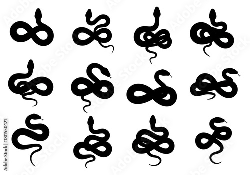 Black Snake Silhouettes Diverse Serpent Collection for Design Projects