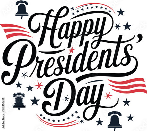 Happy Presidents Day creative text with USA celebration, Federal holiday in America, holiday design, Banner, Poster, Greeting Card. Vector Illustration