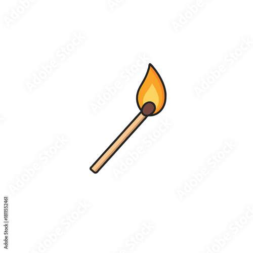 A glowing matchstick ignites with vibrant flame illuminating the surrounding space with burning