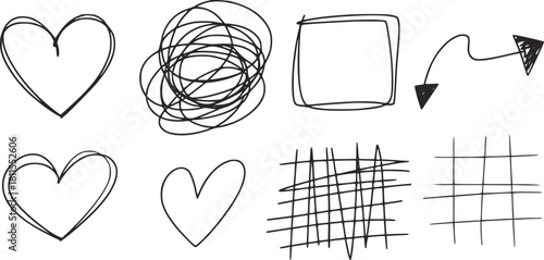 Hand Drawn Hearts Square Tangle and Arrows assorted