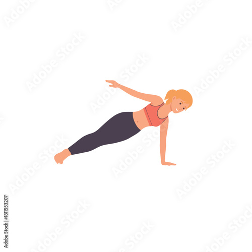 Active woman doing side plank exercise demonstrating fitness and wellness for healthy lifestyle