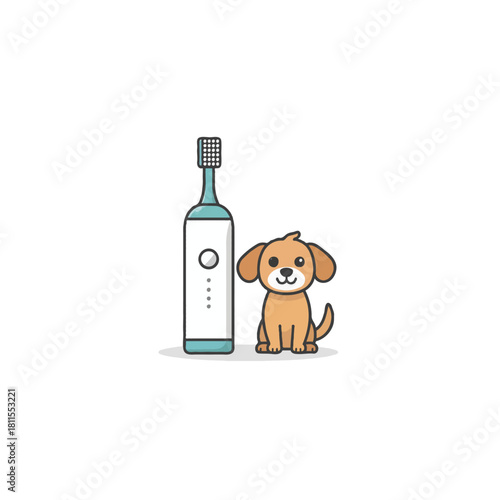 Adorable canine friend companion alongside a contemporary electric toothbrush essential for