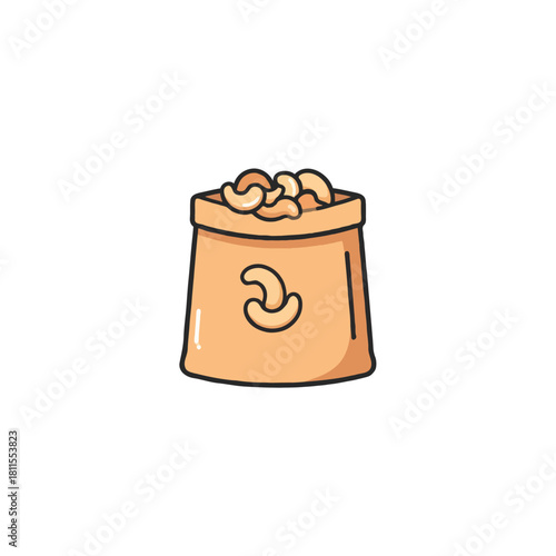 Artistic depiction of cashew nuts inside a cartoon bag providing a delightful and flavorful snack