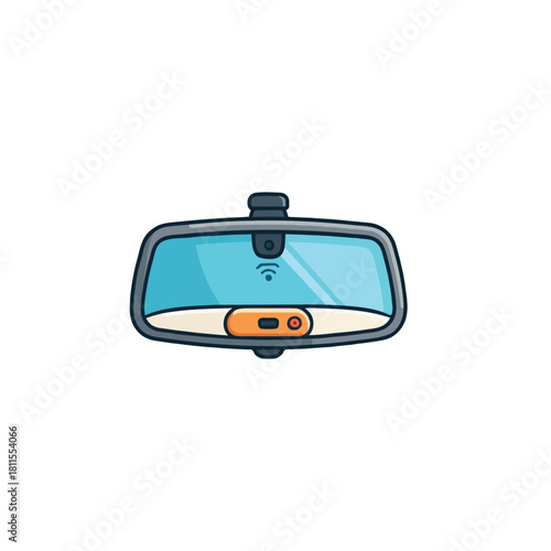 Automotive rearview mirror illustration with integrated digital dashboard camera recorder system