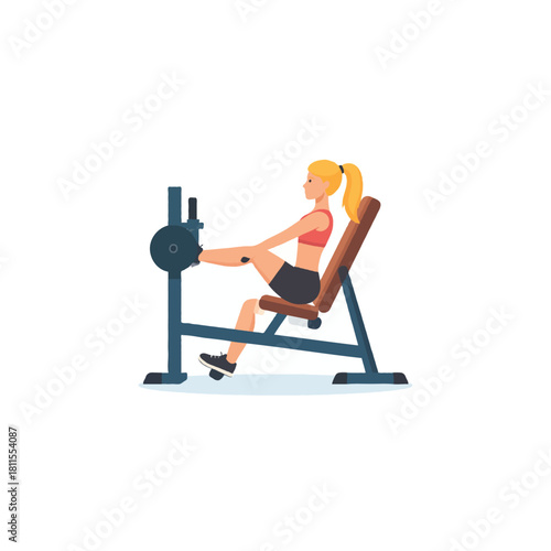 Athletic woman performing leg extensions exercise on gym equipment for strength and fitness
