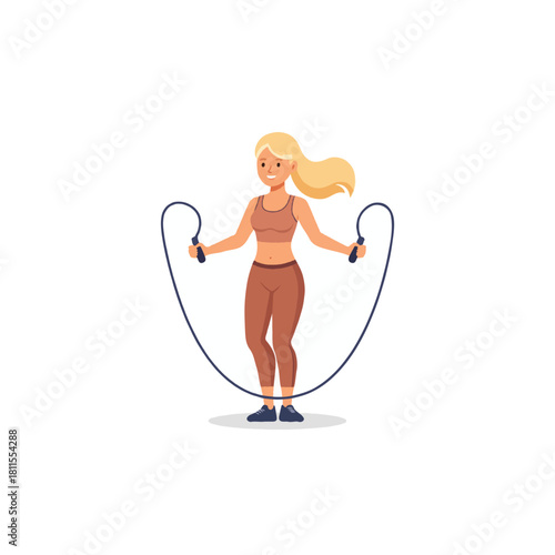Blonde haired woman engaging in energetic skipping rope workout routine for fitness and health