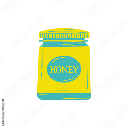 Hand-Drawn Yellow and Teal Honey Jar Doodle Illustration