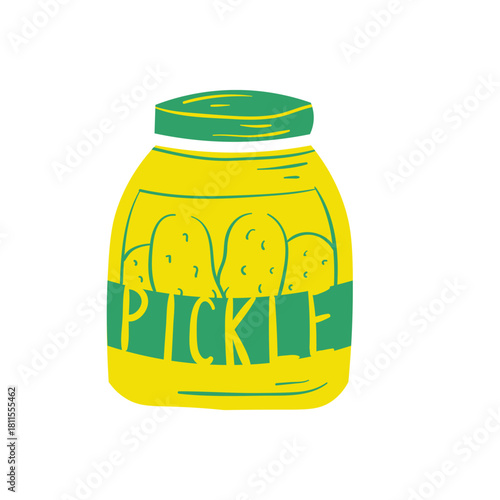 Hand-Drawn Yellow and Green Pickle Jar Illustration