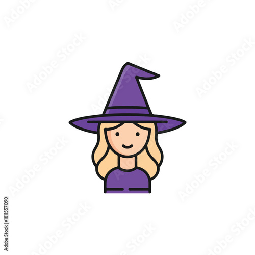 Cartoon illustration depicting a charming witch character perfect for Halloween themed designs and