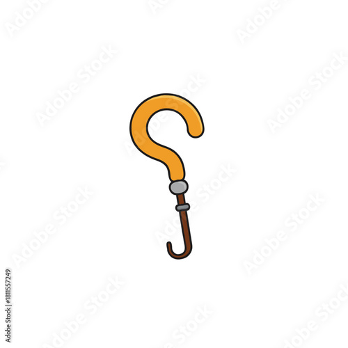 Cartoonish whimsical illustration of an umbrella shaped like question mark symbolizing uncertainty