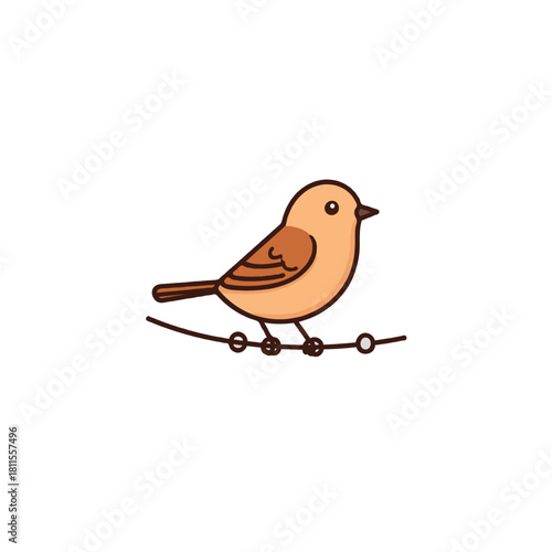Charming minimal illustration of a small bird perched delicately on a simple string line