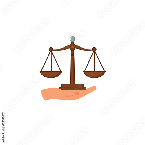 Concept of legal representation: A hand holds a balance scale for justice and fairness
