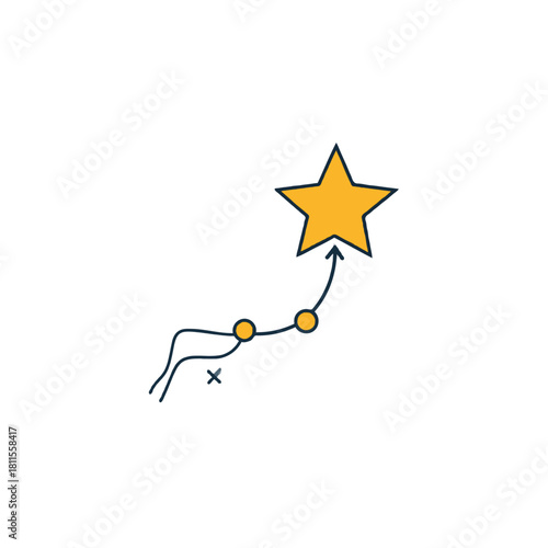 Conceptual illustration of a pathway to success represented by a winding line leading to a golden