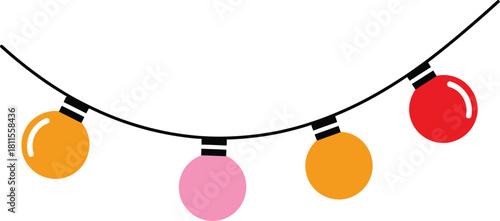 Festive string of colorful christmas lights isolated on white background, holiday decoration