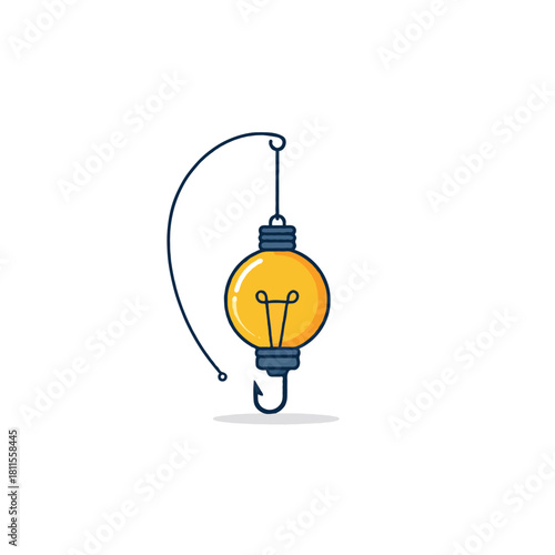 Conceptual illustration portrays a luminous lightbulb resembling bait on a fishing hook offering