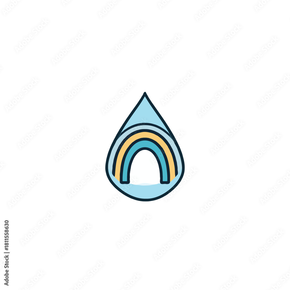 Fototapeta premium Conceptual water droplet design illustrating purity and natural forces through an abstract rainbow