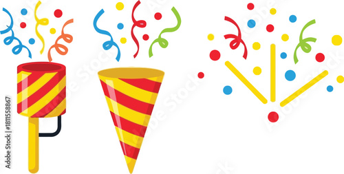 Party popper with confetti isolated on white background for celebration event