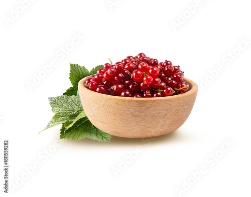 Red currant branch isolated on white background. Currant sprig on white. Red currant isolated on white background. Ripe and tasty currant.