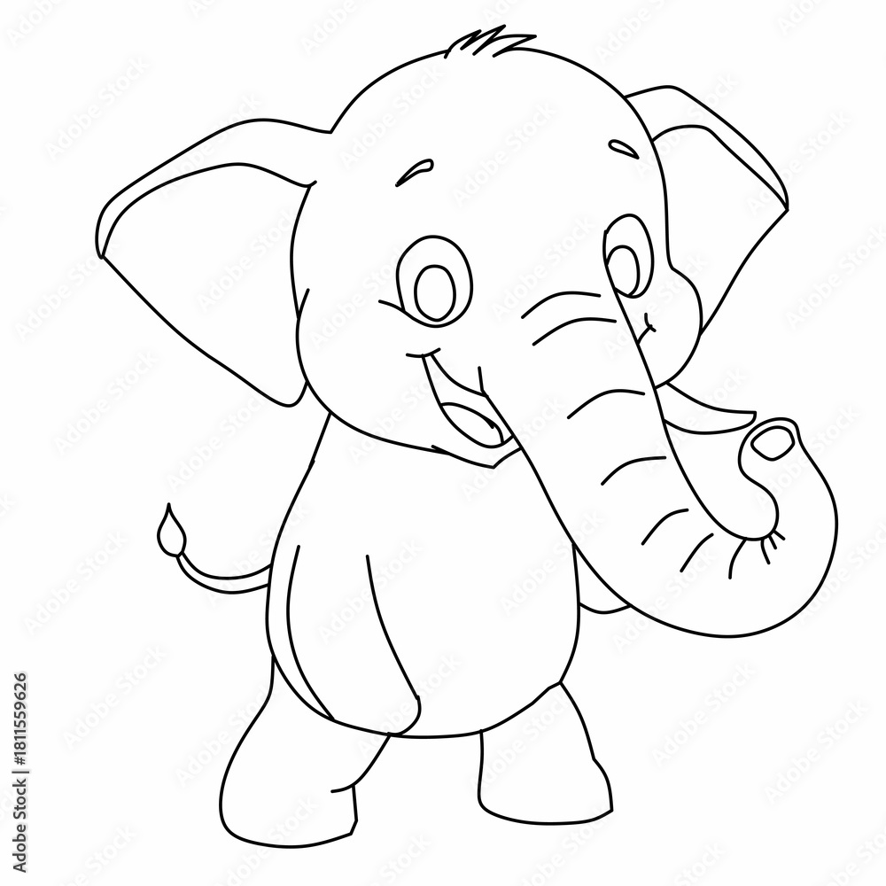 Fototapeta premium Baby Elephant in Cartoon Outline for Kids Coloring Pages