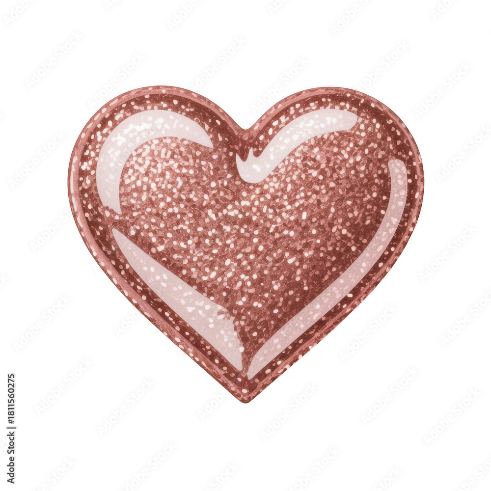 Obraz premium Rose gold glitter heart shape with glossy highlights on transparent background black background