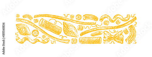 Pasta texture design, macaroni chalk drawn print