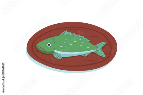 Vector hand-drawn illustration of a fish mount. Fishing trophy.