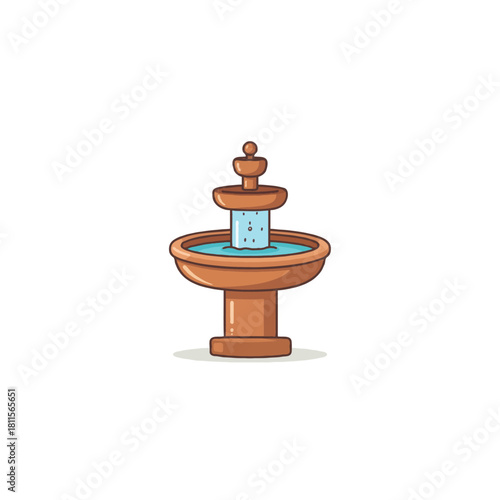 Delicate cartoon water fountain illustration with multiple tiers and soft colors conveying