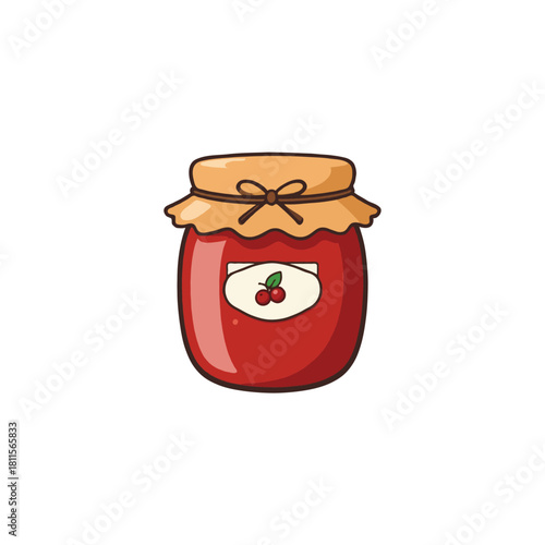 Delicious homemade fruit preserve illustration displayed in a charming glass jar with cherry label