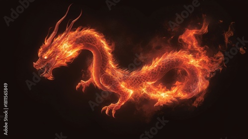 Majestic fiery dragon artwork for mythical fantasy themes