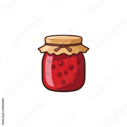 Delicious homemade red berry preserve in a sealed glass jar illustration evoking sweet memories of