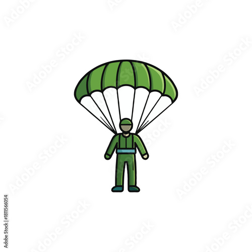 Depiction of a parachutist engaged in skydiving activity portraying aerial adventures and