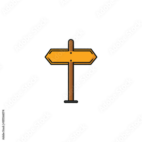Depiction of direction signage post offering choice indicating route and orientation toward