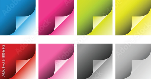 Eight Vibrant Backgrounds with Curled Corners