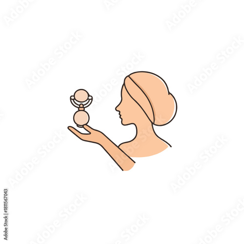 Elegant depiction of skincare routine with face roller massage tool providing a calming and