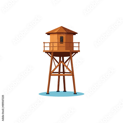 Elevated wooden guard tower stands tall providing panoramic security over the unseen terrain a