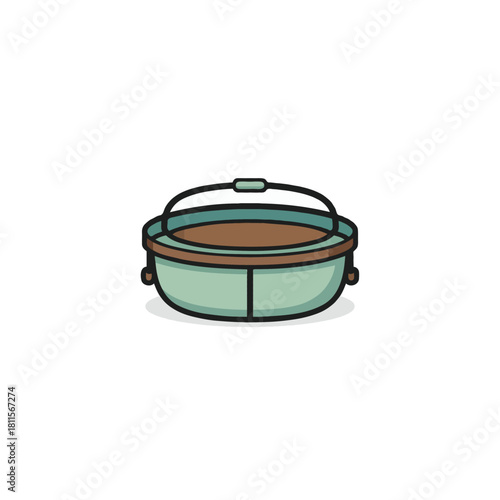Enchanting depiction of a vintage camping pot brimming with savory broth in the wild outdoors