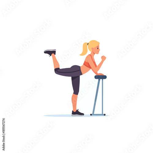 Empowered woman strengthening her glutes and muscles using a stool for balance and core activation