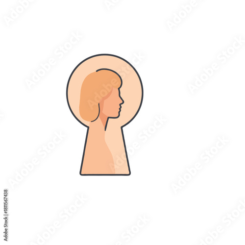 Exploring inner perspectives a woman's silhouette framed by a keyhole, revealing thoughts in