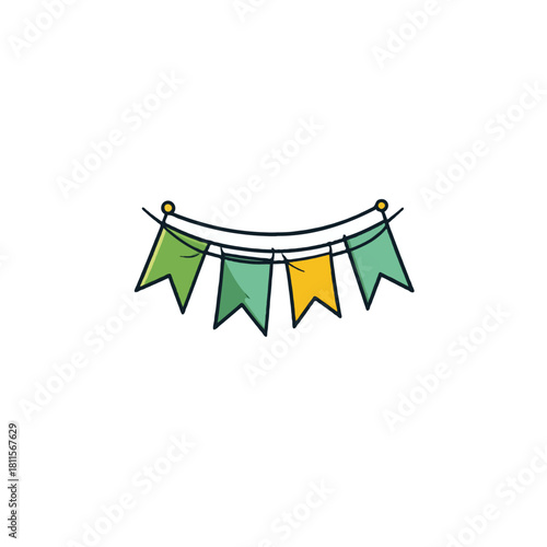 Festive bunting with green and yellow pennants a cheerful celebration decoration for birthdays and