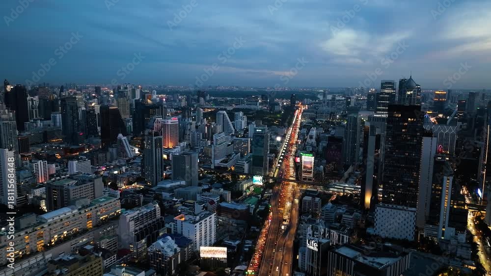 custom made wallpaper toronto digitalModern city with high rise buildings and busy cars on expressways. Bangkok, Thailand.