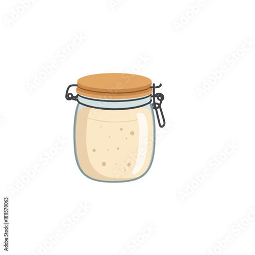 Hand drawn mason jar filled with creamy liquid, illustration of fermentation process for home