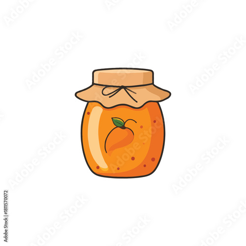 Hand drawn illustration of jar filled with orange jam or marmalade perfect for dessert baking and