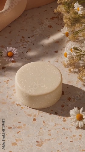 Ceramic dish with organic soap bar and pampas grass