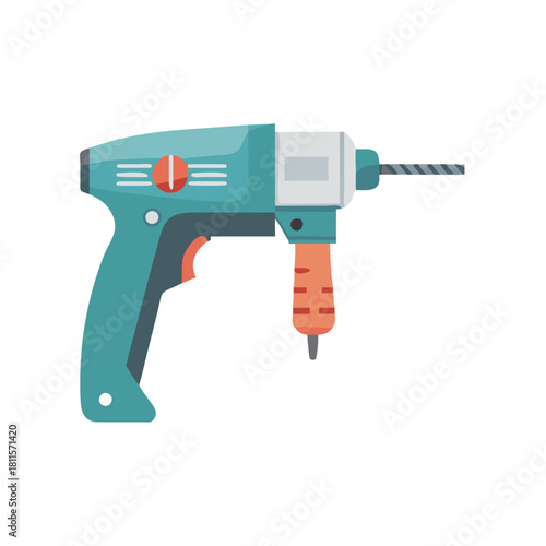 Cordless power drill equipment isolated on white background, a common hand tool for construction work
