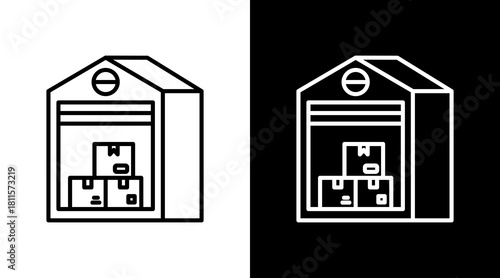 Warehouse With Icon Set Design