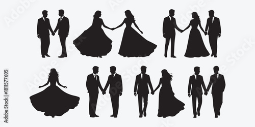 Silhouettes of diverse couples and individuals holding hands