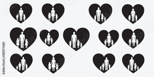 Hearts with parents and children, symbolizing family love and care