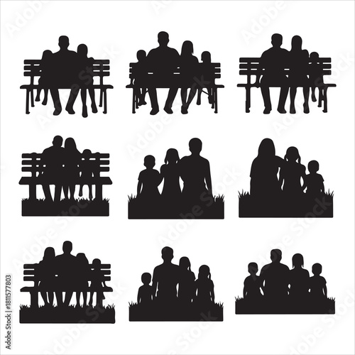 Diverse family silhouettes collection with parents and children