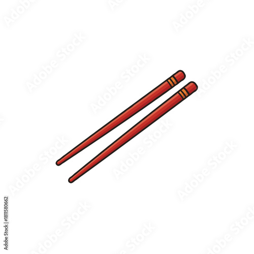 Illustration of red wooden chopsticks with orange stripes, representing asian culture and