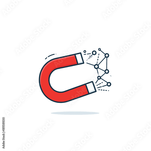 Illustrative horseshoe magnet attracting conceptual network, demonstrating the power of connection